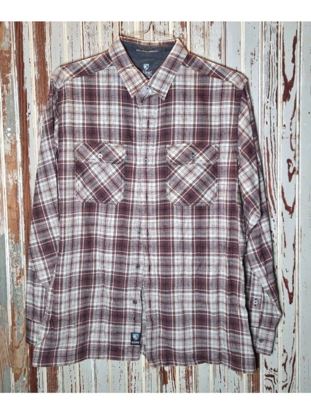 Kuhl Shirt Mens Size Medium Brown Plaid Flannel Long Sleeve Button Up